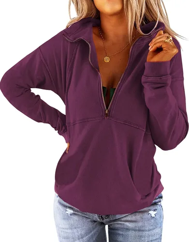 Vista 19 de Floral Find Women's Long Sleeve Lapel Half Zip Up Sweatshirt Solid Stylish Loose Fit Casual Pullover Tops B-Azul marino