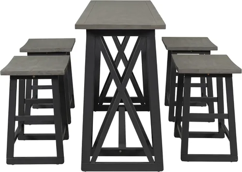 Vista 7 de Farmhouse - Juego de comedor rústico de 5 piezas con 4 taburetes, juego de mesa consola de madera con acabado de dos tonos, para comedor pequeños