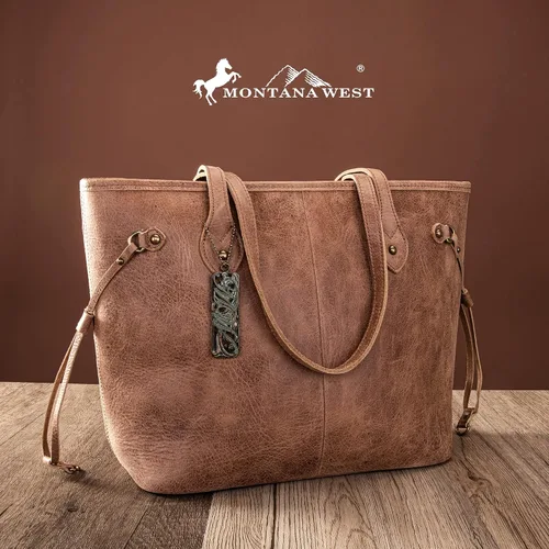 Vista 3 de Montana West Bolso de cuero genuino de vaca estilo hobo estilo concho occidental para mujer