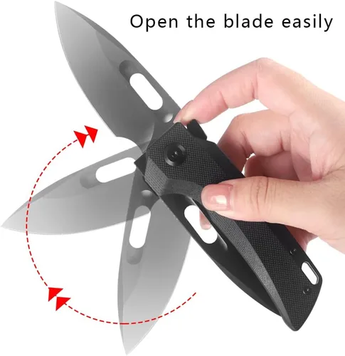 Vista 7 de KEENSUN Cuchillo plegable de bolsillo con mango G10 negro y hoja D2: cuchillo táctico, cuchillo de caza, cuchillo EDC. Cuchillos de apertura