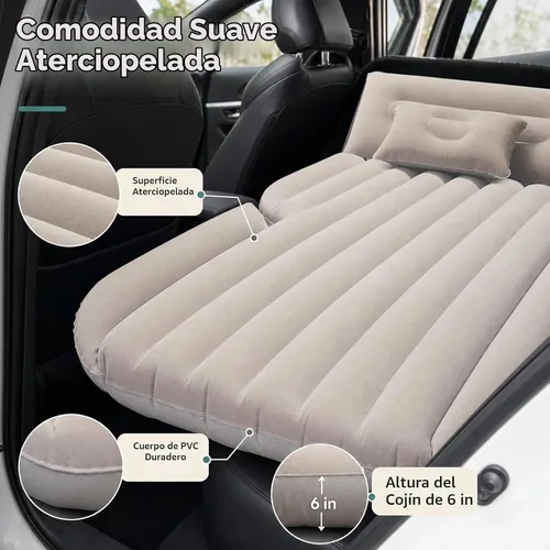 Vista 3 de Colchón de aire SUV cama doble para maletero, cama inflable de coche para viajes camping con bomba y almohadas Beige