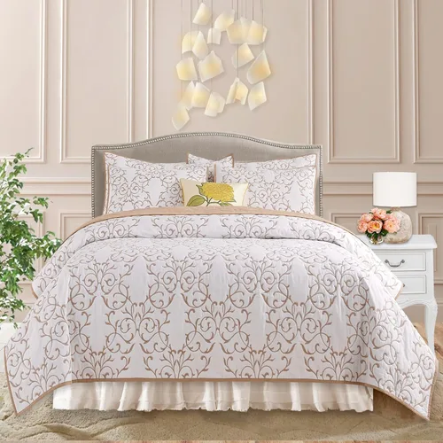 Vista 6 de Querencia Colcha de Algodón Tamaño King – Colcha Bordada de Algodón Beige Tostado Sobrecama, Ropa de Cama Toile de Campo Francés, Juego de Sobrecama