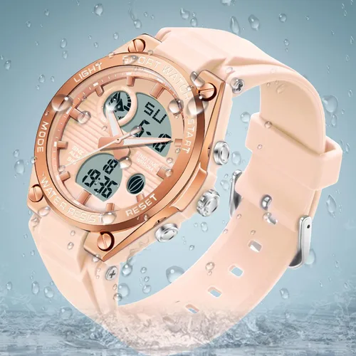 Vista 5 de Relojes de pulsera para mujer, digital, 5 bares, impermeables, con retroiluminación LED, correa colorida, alarma analógica