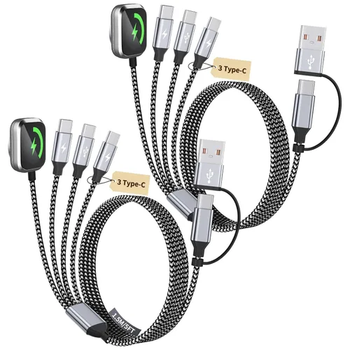 Vista 22 de Cruise Essentials Cable de Carga 4 en 2 para Cargador Apple iWatch/iPhone 17/Lightning/Micro, Cable Cord de Carga Múltiple de Viaje Compatible