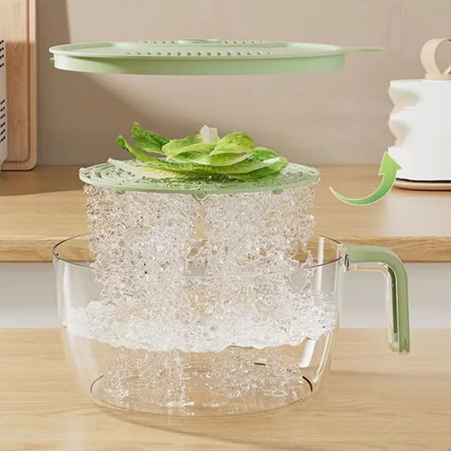 Vista 4 de Cesta multifuncional para fregadero, colador de arroz, cuenco, filtro de lavado, colador de plástico, lavadora automática de arroz, colador de Beige