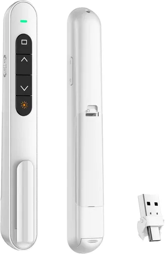 Vista 15 de QUI Clicker de presentación para PowerPoint, RF 2.4GHz USB Presentador inalámbrico remoto con Control de Volumen, Clicker de PowerPoint Avanzador