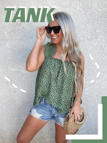 Vista 9 de PRETTYGARDEN Camisetas sin mangas con estampado floral bohemio para mujer, con tirantes fruncidos, plisadas, para verano, casuales, para la playa