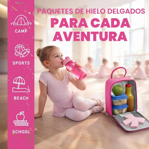 Vista 6 de Fit & Fresh Cool Coolers Reusable Kids Lunch Box Ice Packs, 4pk Bows (4 Pack)