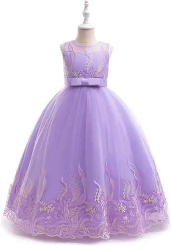Vista 13 de Vestido formal para niña de flores, vestido formal para fiesta de cumpleaños, boda, bordado floral, vestidos de satén de tul para niños de 2 a 12