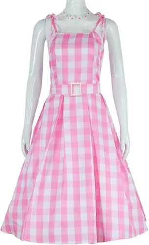 Vista 2 de DGXWRG Adult Child Movie Heroine Cosplay Costume Pink Dress Tights Uniform Halloween Stage Performance Party Costume
