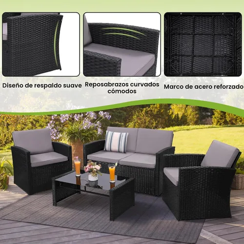 Vista 4 de KROFEM Juego de muebles de patio de 4 piezas, juego de conversación de Negro - 3 unidades.