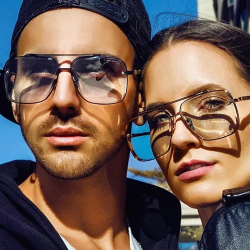 Vista 3 de PORADAY Gafas de sol cuadradas de aviador para hombres y mujeres, gafas de sol de gran tamaño, marco de metal vintage, persianas degradadas