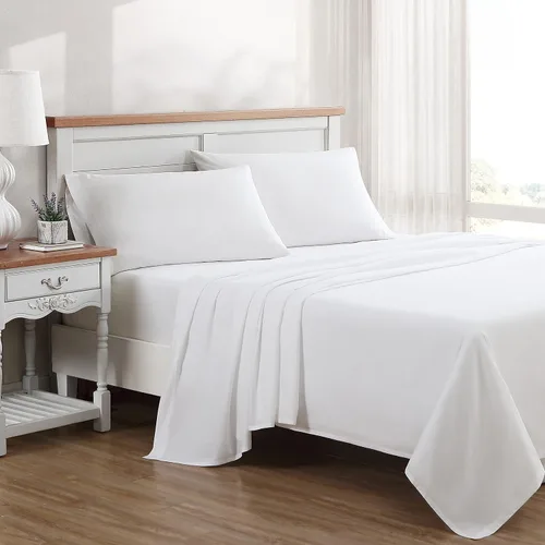 Vista 2 de Laura Ashley - Juego de sábanas tamaño King, juego de ropa de cama de percal de algodón, decoración del hogar (blanco liso, King)