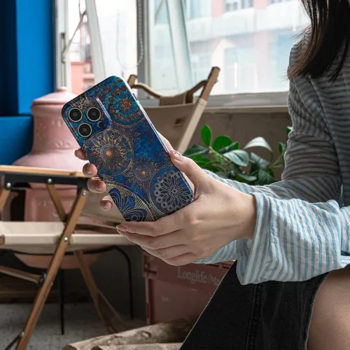 Vista 3 de Funda de teléfono para iPhone 14 Pro Max, funda ligera de mandala bohemia para PC, protección contra caídas, funda bohemia para teléfono, soporte