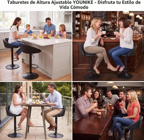 Vista 9 de YOUNIKE Bar Stools Set of 2 Kitchen Bar Chair Counter Height Barstool Black