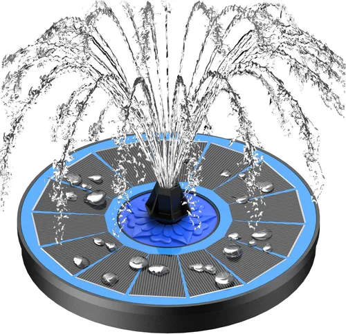 Vista 2 de SZMP Fuente solar de 3.5 W 2023 mejorada y bomba de fuente solar de 4 W para baño de pájaros, bomba de fuente solar con boquilla 7 en 1, 4 tubos