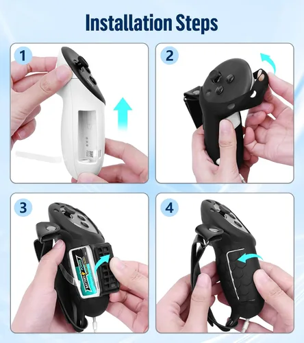 Vista 8 de YRXVW Controller Grips for OculusMeta Quest 3 Accessories, with Battery Opening Door Easily Replace Battery and Adjustable Knuckle Strap, Silicone