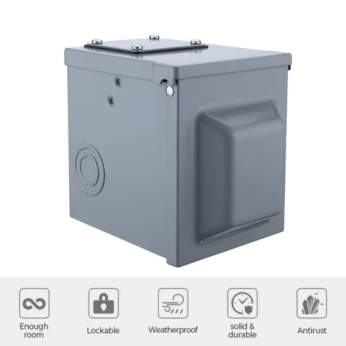 Vista 4 de Miady Caja de toma de corriente para autocaravana de 50 amperios y 125/250 voltios, cerrada, con cerradura, resistente a la intemperie, panel