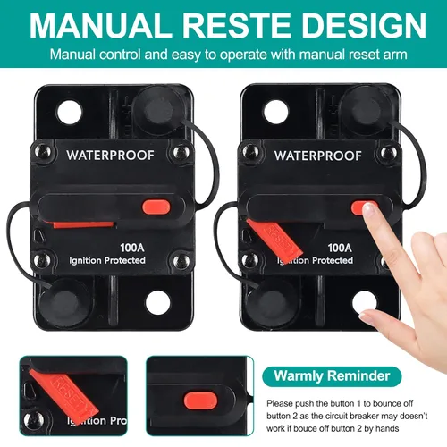 Vista 3 de Disyuntor de 100 amperios, con reinicio manual, impermeable, 12V-48V DC, 30-311A, para protección manual de potencia de audio del sistema
