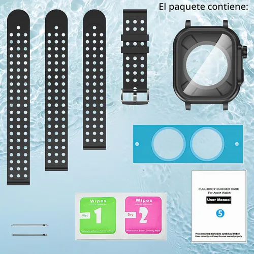 Vista 5 de Hensinple Funda impermeable IP68 y correa para Apple Watch Series 3 de 1.654 pulgadas con protector de pantalla, resistente a los golpes, duradera
