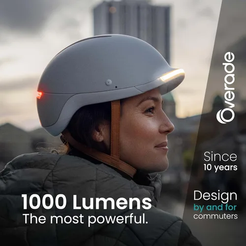 Vista 2 de Overade Casco salvavidas para bicicletas y e-scooters, con potente iluminación delantera/trasera, función intermitente, talla única