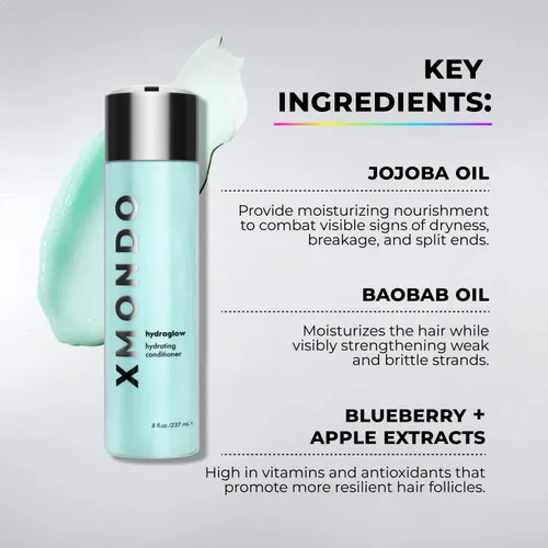 Vista 2 de XMONDO Champú hidratante Hair Hydraglow Fórmula vegana con aceite de jojoba, aceite de baobab y extracto de arándano y manzana, para bloquear