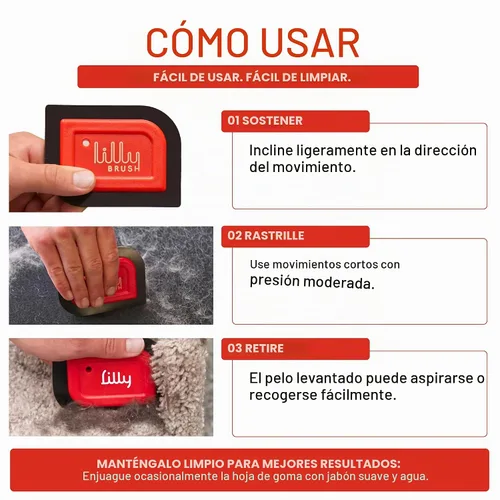 Vista 5 de Lilly Brush Mini detallador de pelo de mascotas Removedor de pelo reutilizable para interior de coche, alfombra, sofá y muebles