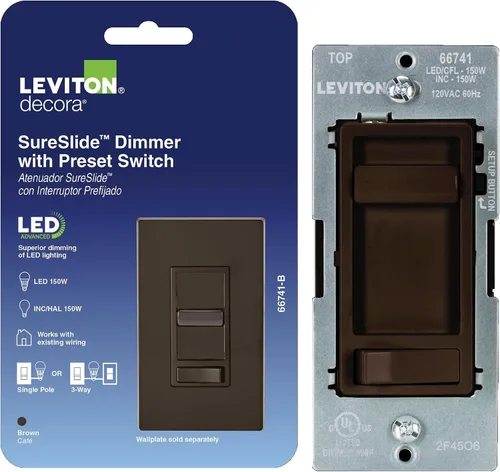 Vista 12 de Leviton SureSlide 66741-E - Interruptor de atenuación avanzado LED regulable de 150 W, halógeno e incandescente, 66741-E, negro