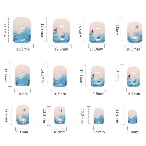 Vista 3 de Uñas postizas a presión de longitud corta, 24 piezas de cobertura completa, reutilizables, brillantes, uñas postizas con pegamento, uñas postizas