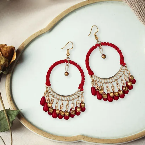Vista 5 de Pendientes colgantes de gota hechos a mano, creativos, coloridos, bohemios, con cuentas étnicas gitanas, aretes de borla para mujer
