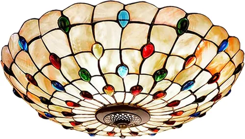 Vista 5 de Tiffany - Lámpara de techo de montaje empotrado, lámpara de techo LED de vitral, hecha a mano con cuentas de vidrio de colores azules