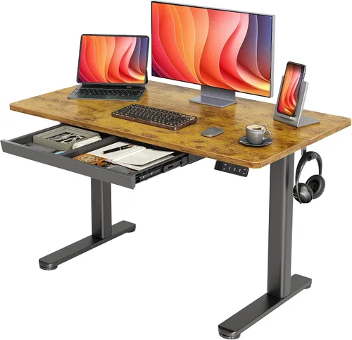 Vista 16 de YDN Escritorio de pie con cajón de 48 x 24 pulgadas eléctrico de altura ajustable negro Steel frame supports 176 lbs, 28.3 to 46.5 inch height