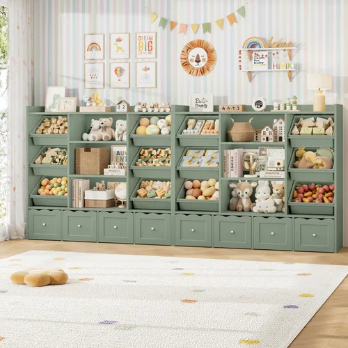 Vista 3 de HITHOS Organizador de almacenamiento de juguetes para niños de 55 pulgadas de ancho, caja de juguetes grande con estantería, baúl de juguetes