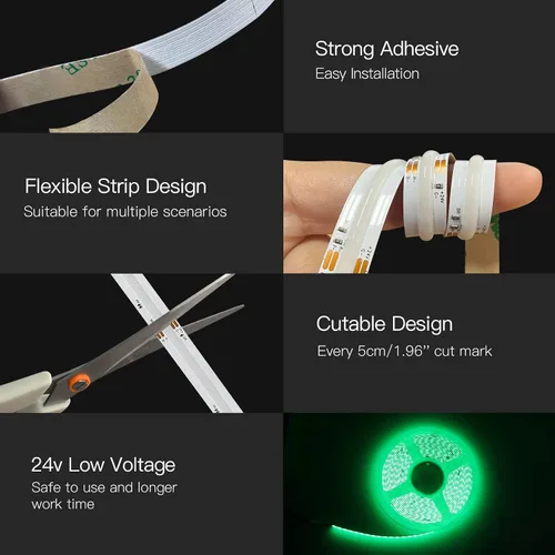 Vista 6 de Kit de tiras LED RGB COB, 9.8 pies ultra brillantes (840 LEDs/m) luces LED Bluetooth con control remoto de aplicación inteligente, luces LED