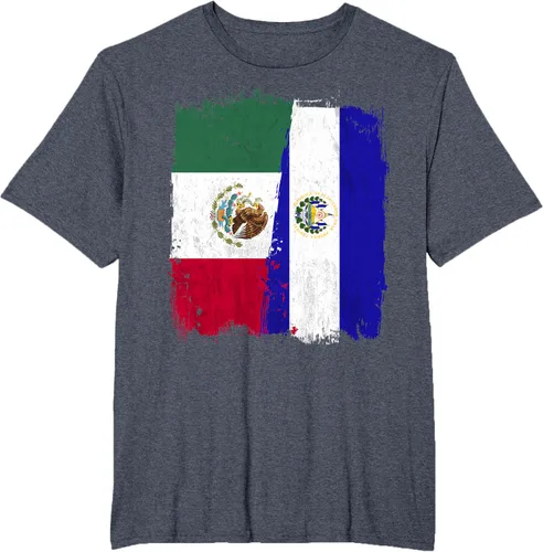 Vista 75 de Camiseta con la bandera mexicana de El Salvador con la mitad de la bandera mexicana de El Salvador