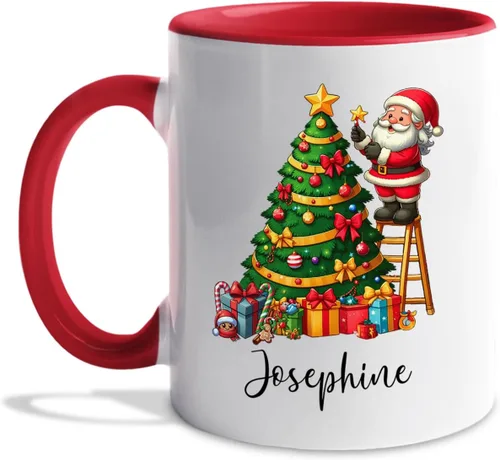 Vista 23 de Taza de café de Papá Noel con nombre personalizado – Taza de Papá Noel personalizada, 11 onzas y 15 onzas, bonita taza de cerámica blanca regalo