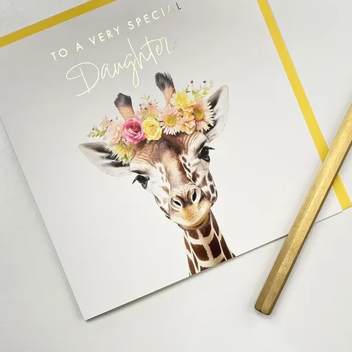 Vista 3 de Old English Co. - Tarjeta de felicitación para hija muy especial, diseño floral de jirafa, bonita tarjeta de cumpleaños para ella, lindas tarjetas