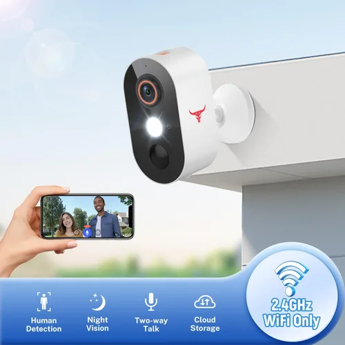 Vista 2 de Cámara de Seguridad Inalámbrica para Exteriores con Reflectores, Alimentada por Batería, Detección Humana con IA, Comunicación Bidireccional, Visión