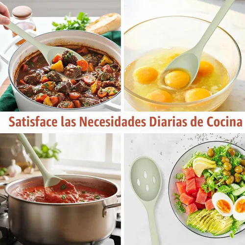 Vista 5 de Cuchara de cocina de silicona, cucharas sólidas y ranuradas Verde
