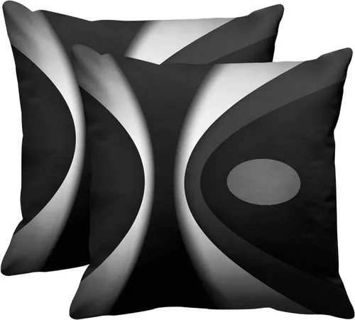 Vista 12 de Emvency Juego de 2 fundas de almohada decorativas retro con diseño de rayas grises y negras, para decoración del hogar, cuadradas, 16 x 16 pulgadas