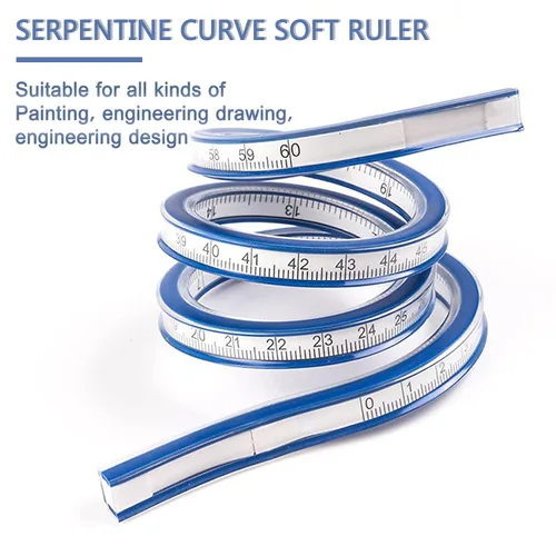 Vista 5 de Regla curva flexible de 2 piezas, 24 pulgadas, ideal para dibujar y coser, azul