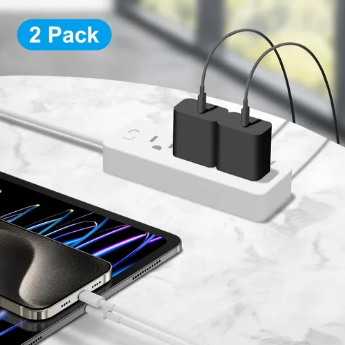 Vista 7 de Cargador para iPhone 17, 16, 15, carga rápida de 10 pies, paquete de 2 bloques de carga USB C de 20 W con cable tipo C compatible con iPhone 17/17