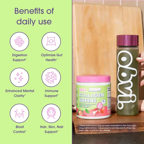 Vista 3 de Obvi Colágeno Greens Superalimento en polvo orgánico con colágeno, probióticos para la salud intestinal, piel, cabello, uñas Sin gluten, cero