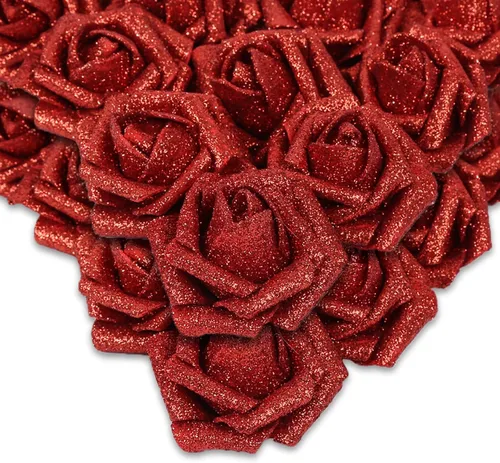 Vista 18 de IPOPU Rosas Negras con Purpurina, 50 PIEZAS Rosas Falsas con Purpurina Flores para Manualidades DIY Ramo de Boda Decoración de Casa y Fiesta (Negro)