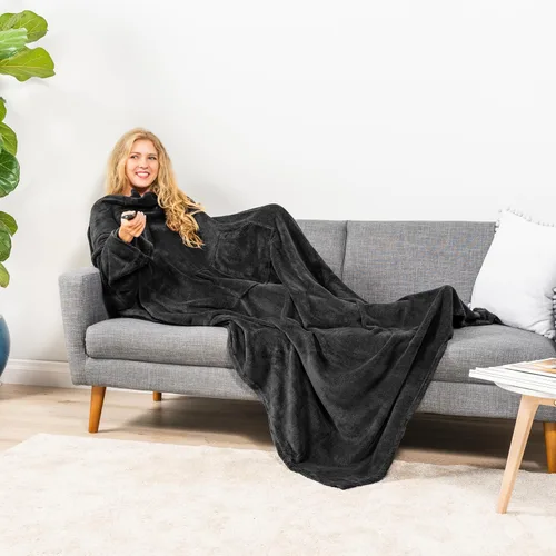 Vista 8 de PAVILIA Manta con Mangas para Adultos Mujeres Hombres, Manta Suave y Cálida Usable de Vellón Envolvente Tipo Throw, Manta Bata Regalo