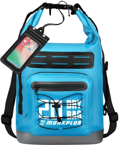 Vista 71 de MORXPLOR Bolsa seca impermeable, 5L/10L/20L/30L/40L/55L Mochila seca con funda impermeable para teléfono para natación, kayak
