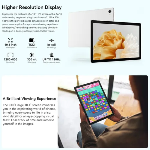 Vista 7 de Tableta, tableta Android de 10 pulgadas con Ocata Core, 64GB ROM+1TB Expand, 1280x800 HD IPS pantalla táctil, 5000mAh, 120Hz, 5MP+8MP, Widevine L1
