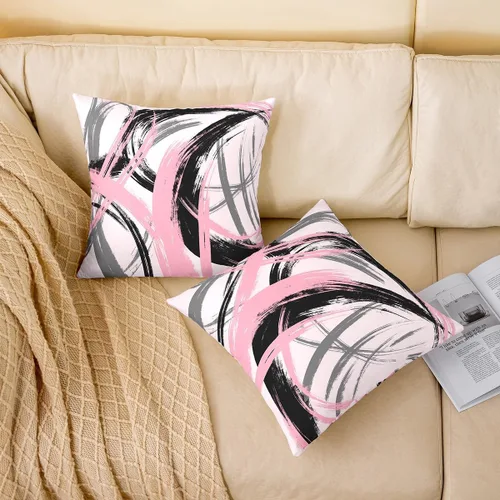 Vista 124 de Juego de 2 fundas de almohada abstractas de 16 x 16 pulgadas para niños, niñas, adolescentes, decoración de dormitorio, moderna a rayas, decoración