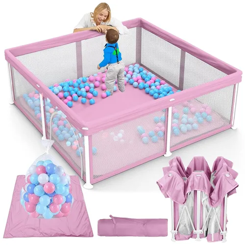 Vista 11 de TOREVSIOR Corralito plegable para bebés con alfombra, 50"×50" corralito plegable para bebés y niños pequeños, corral de seguridad para niños