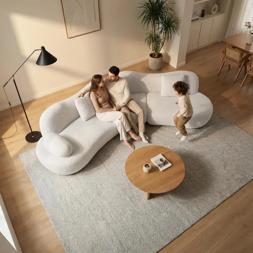 Vista 19 de SSC SATITUNCASA - Sofá modular curvo de 102.36 pulgadas, acogedor sofá Boucle para sala de estar, sofá de 4 plazas color crema con almohadas, sofá